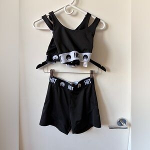 HIIT Black Sports Bra & Shorts Set with White Logo Band